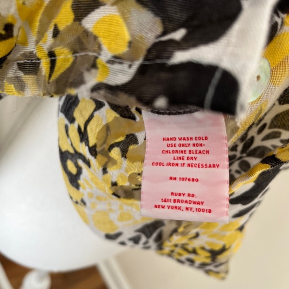 Ruby Rd. Floral Blouse in Yellow and Gray, sheer, long sleeve, front buttons - Picture 14 of 14